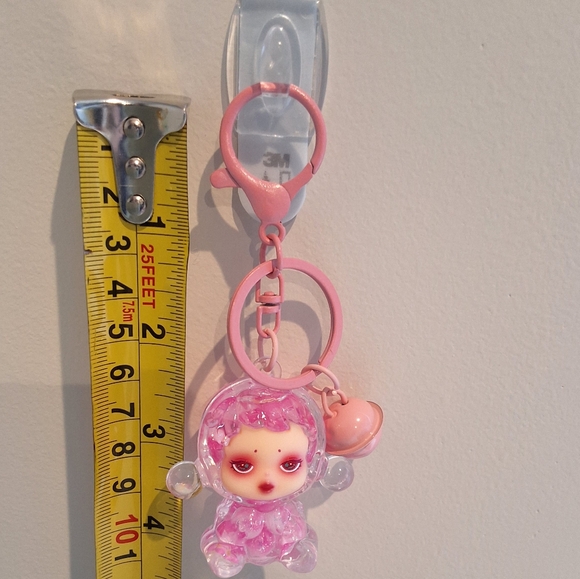 Skullpanda Pink Beaded Liquid Filled Shaker Keychain Bagcharm With Bell, NEW - Picture 4 of 4